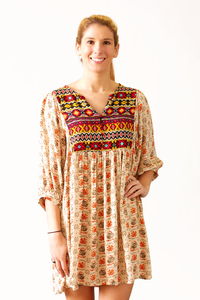 Umgee USA Three Quarter Sleeve Printed Peasant Dress