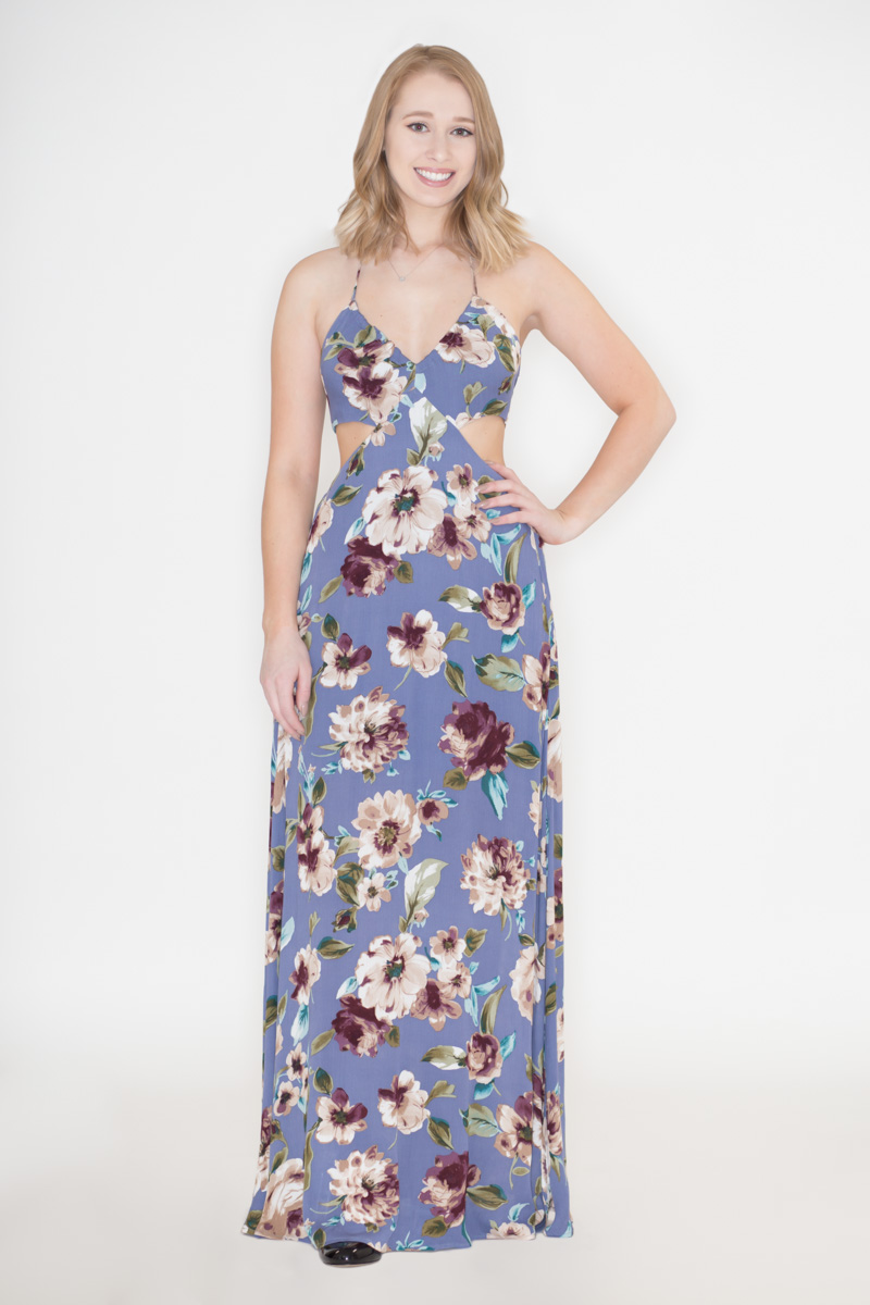 floral cut out maxi dress