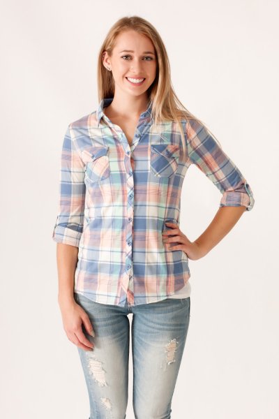 Win Win Pastel Plaid Button Down