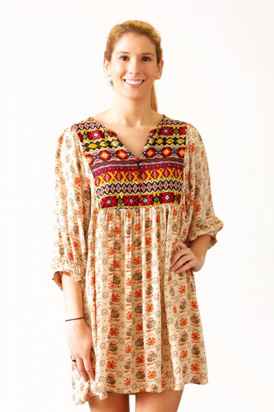 Three Quarter Sleeve Printed Peasant Dress by UMGEE USA