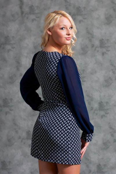 Long Sleeve Diamond Print Dress by Ya Los Angeles