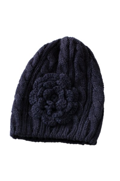 Navy Flower Pendant Beanie by C.C.