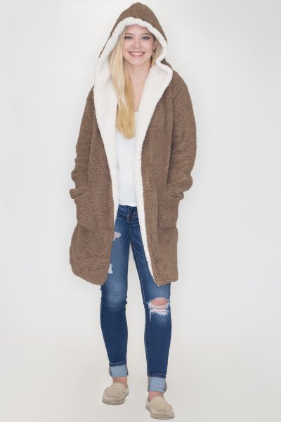 Hooded Shearling Coat by She and Sky