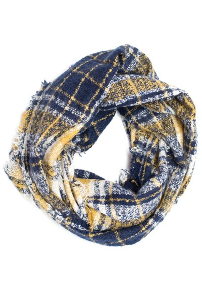 Yellow and Blue Grunge Plaid Infinity Scarf by Love of Fashion