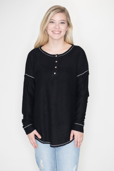 Black Thermal Henley by Cherish