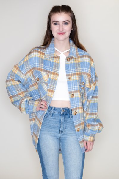 Oversized Plaid Shacket by Timing