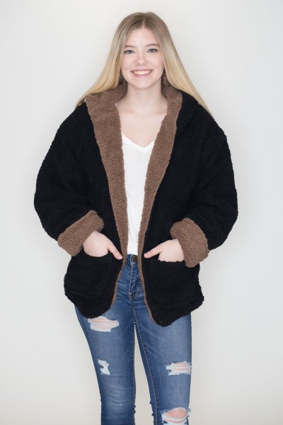 Mocha Reversible Sherpa Hoodie Jacket by Love Tree