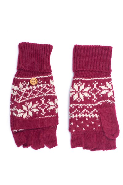 Red Snowflake Convertible Gloves by C.C.