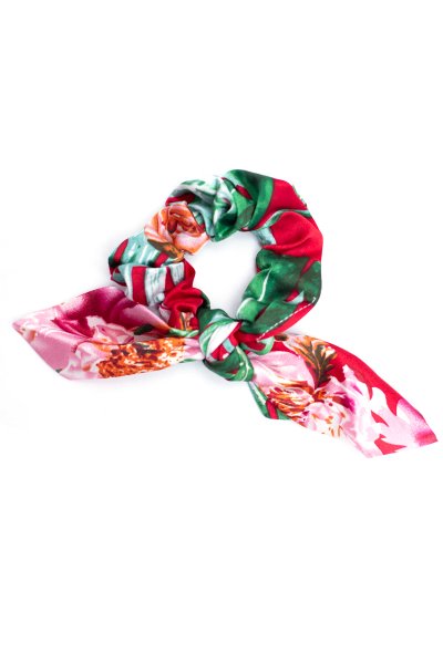 Red Floral Print Bow Scrunchie by Ellas