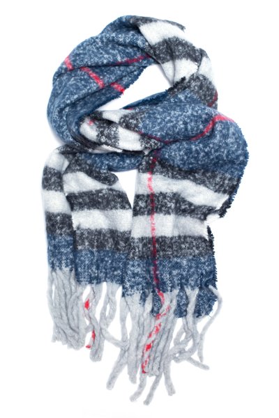 Navy Plaid Boucle Scarf by Love of Fashion