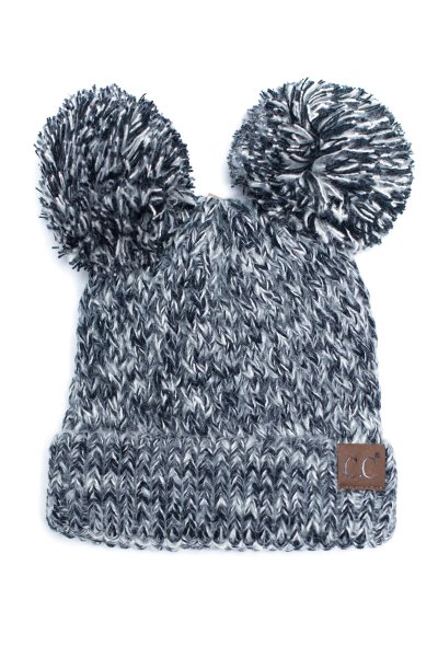 Black Double Pom Beanie by C.C.