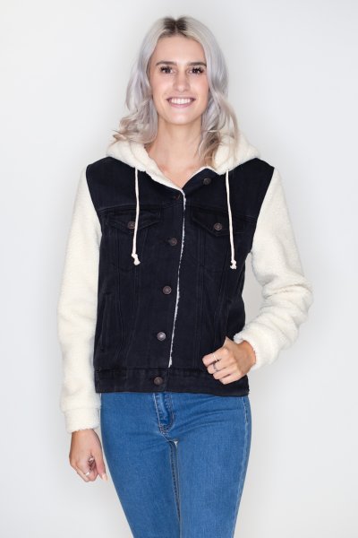 Denim and Fleece Contrast Jacket by Love Tree