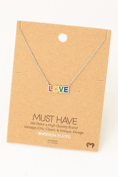 Silver Rainbow Love Enamel Necklace by Must Have