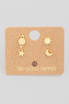 Mini Planet Sun Star Moon Earrings Set by Must Have