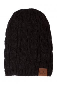 Black Cable Knit Beanie by C.C.