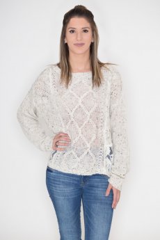 Lace Panel Cable Knit Sweater by Flying Tomato