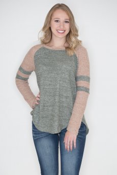 Striped Thermal Raglan Top by Cherish