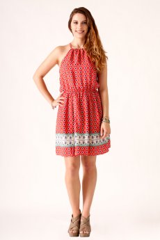 Border Print Halter Dress by NikiBiki