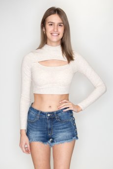 Oatmeal Front Cut Out Top by Timing