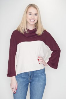 Waffle Knit Cowl Neck Sweater by Lumiere