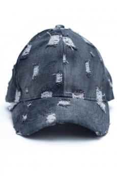 Black Distressed Denim Baseball Cap by C.C.