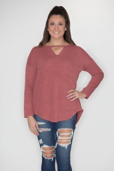 Faux Suede Elbow And Lace-Up Back Sweater by She and Sky