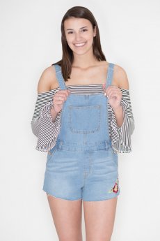 Floral Embroidery Denim Romper  by Love Tree