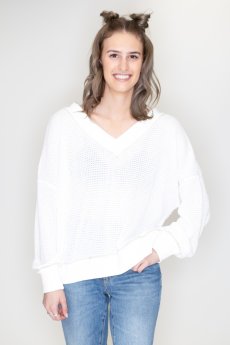 V-Neck Waffle Knit Top by La Miel