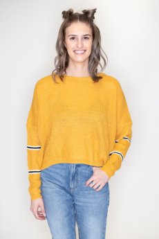 Sleeve Stripe Crop Sweater by Timing