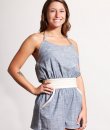 Crochet Waist Denim Romper by P.S. Kate