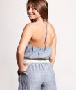 Crochet Waist Denim Romper by P.S. Kate