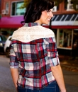 Lace Shoulder Plaid Button Down by TCEC