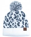 White Leopard Print Pom Beanie by C.C.